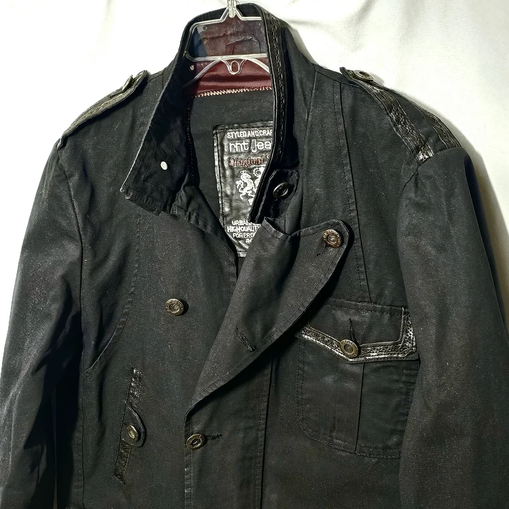 rnt23 Ron Tomson Urban Outdoor Wear Mens Y2K 90's Black Denim Jacket XXL - Picture 5 of 16